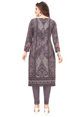 Women's Grey & Pink Synthetic Printed Unstitch Dress Material With Dupatta 2