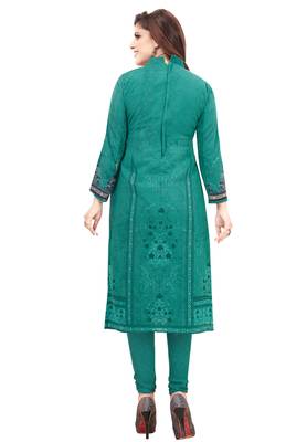 Women's Turquoise Synthetic Printed Unstitch Dress Material With Dupatta 2