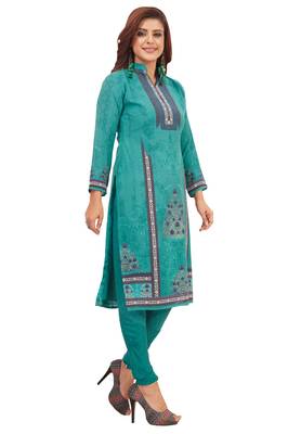 Women's Turquoise Synthetic Printed Unstitch Dress Material With Dupatta 3