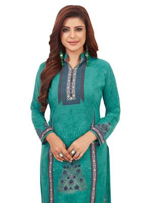 Women's Turquoise Synthetic Printed Unstitch Dress Material With Dupatta 4