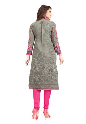 Women's Grey & Pink Synthetic Printed Unstitch Dress Material With Dupatta 2