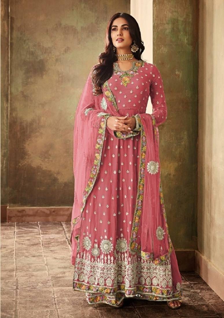 Pink embroidered georgette salwar
