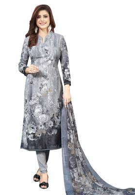 Women's Grey Synthetic Printed Unstitch Dress Material With Dupatta 1