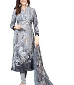 Women's Grey Synthetic Printed Unstitch Dress Material With Dupatta