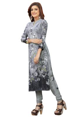 Women's Grey Synthetic Printed Unstitch Dress Material With Dupatta 3