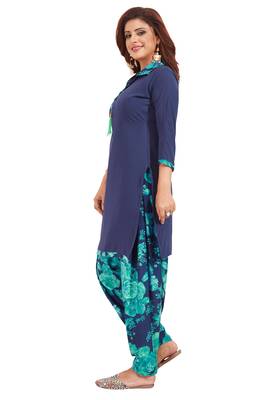 Women's Dark Blue & Green Synthetic Printed Unstitch Dress Material With Dupatta 2