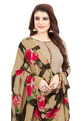 Women's Beige & Brown Synthetic Printed Unstitch Dress Material With Dupatta 4
