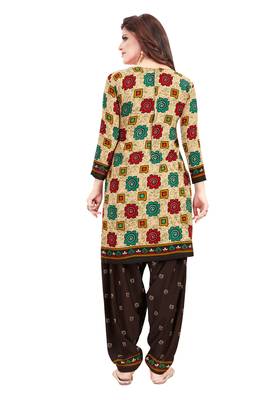 Women's Beige & Brown Synthetic Printed Unstitch Dress Material With Dupatta 2