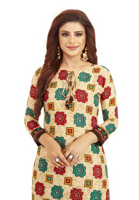 Women's Beige & Brown Synthetic Printed Unstitch Dress Material With Dupatta 4