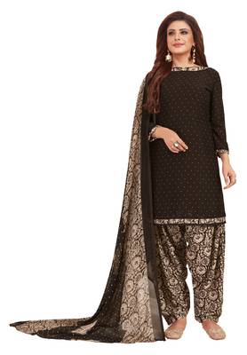 Women's Coffee & Beige Synthetic Printed Unstitch Dress Material With Dupatta 1