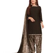 Women's Coffee & Beige Synthetic Printed Unstitch Dress Material With Dupatta