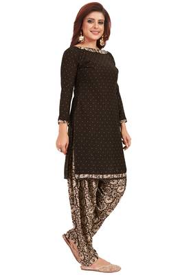Women's Coffee & Beige Synthetic Printed Unstitch Dress Material With Dupatta 2