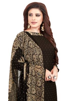 Women's Coffee & Beige Synthetic Printed Unstitch Dress Material With Dupatta 4
