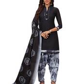 Women's Black & Grey Cotton Printed Unstitch Dress Material With Dupatta