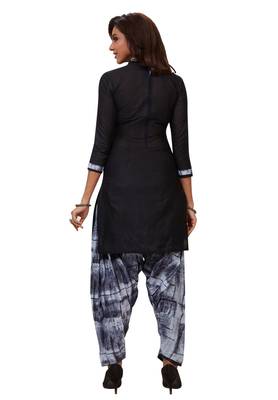 Women's Black & Grey Cotton Printed Unstitch Dress Material With Dupatta 2
