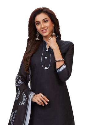 Women's Black & Grey Cotton Printed Unstitch Dress Material With Dupatta 4