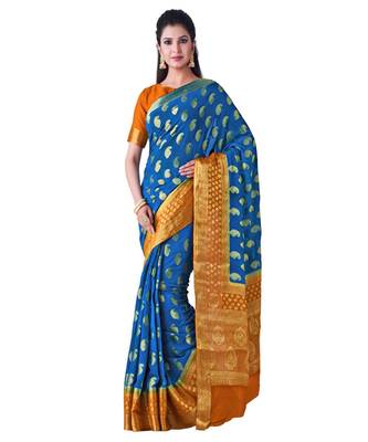 Blue Woven Chiffon Saree With Blouse 1