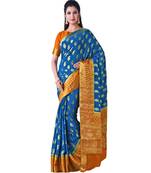 Blue Woven Chiffon Saree With Blouse