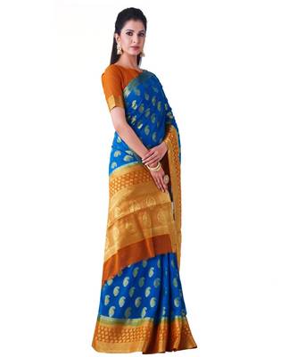 Blue Woven Chiffon Saree With Blouse 2