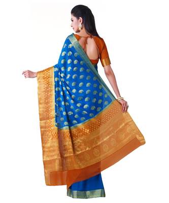 Blue Woven Chiffon Saree With Blouse 3