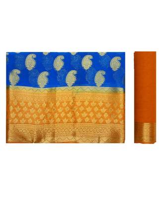 Blue Woven Chiffon Saree With Blouse 5