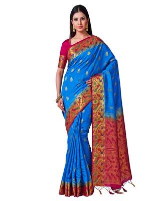 Blue Woven Art Silk Saree With Blouse 1