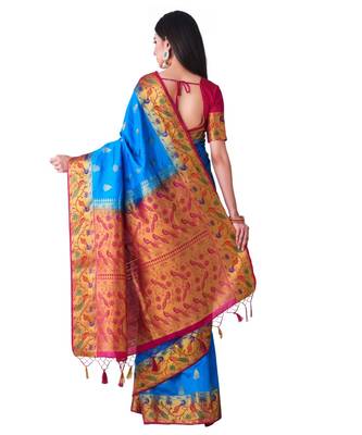 Blue Woven Art Silk Saree With Blouse 3