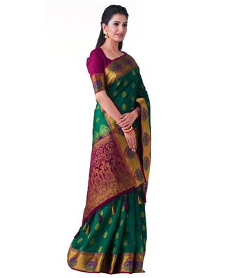 Green Woven Art Silk Saree With Blouse 2
