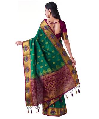 Green Woven Art Silk Saree With Blouse 3