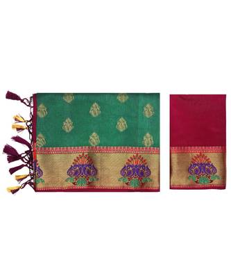 Green Woven Art Silk Saree With Blouse 5