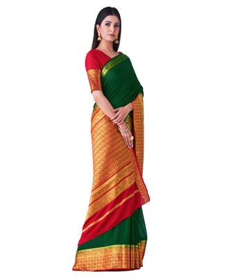 Green Woven Crepe Saree With Blouse 2