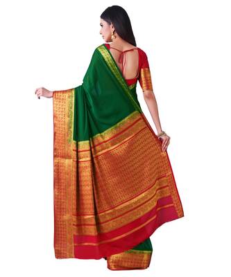 Green Woven Crepe Saree With Blouse 3