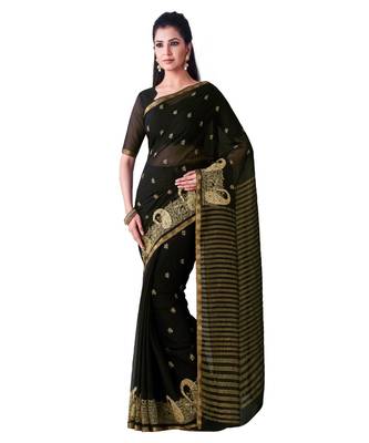 Black Embroidered Chiffon Saree With Blouse 1