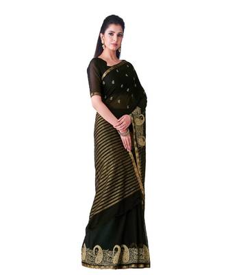 Black Embroidered Chiffon Saree With Blouse 2