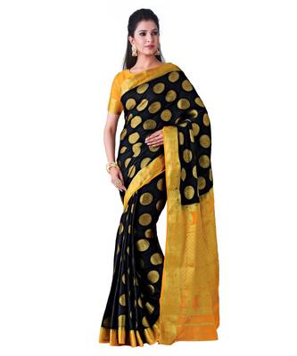 Black Woven Crepe Saree With Blouse 1