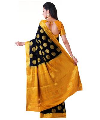 Black Woven Crepe Saree With Blouse 3