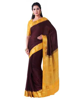 Brown Woven Crepe Saree With Blouse 1