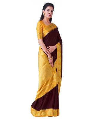 Brown Woven Crepe Saree With Blouse 2