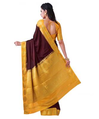 Brown Woven Crepe Saree With Blouse 3