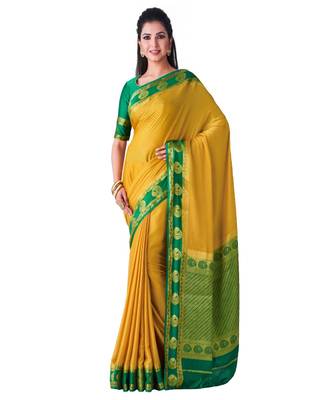 Yellow Woven Crepe Saree With Blouse 1