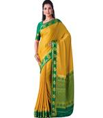 Yellow Woven Crepe Saree With Blouse