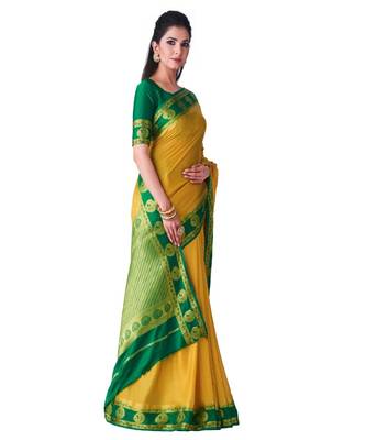 Yellow Woven Crepe Saree With Blouse 2
