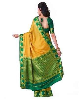 Yellow Woven Crepe Saree With Blouse 3
