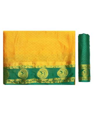 Yellow Woven Crepe Saree With Blouse 5