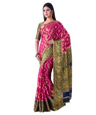 Pink Woven Chiffon Saree With Blouse 1