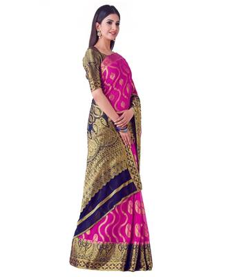 Pink Woven Chiffon Saree With Blouse 2