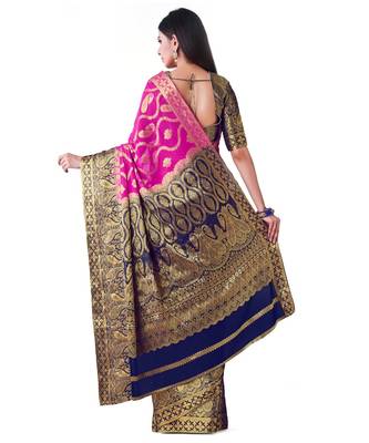 Pink Woven Chiffon Saree With Blouse 3