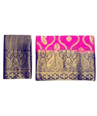 Pink Woven Chiffon Saree With Blouse 5