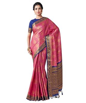 Pink Woven Art Silk Saree With Blouse 1