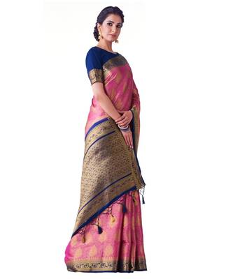 Pink Woven Art Silk Saree With Blouse 2